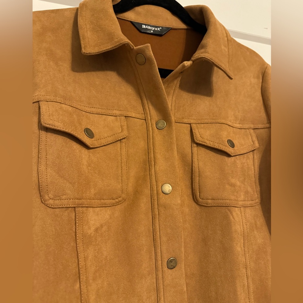 Faux Suede Button Up Jacket, Size Medium (M)